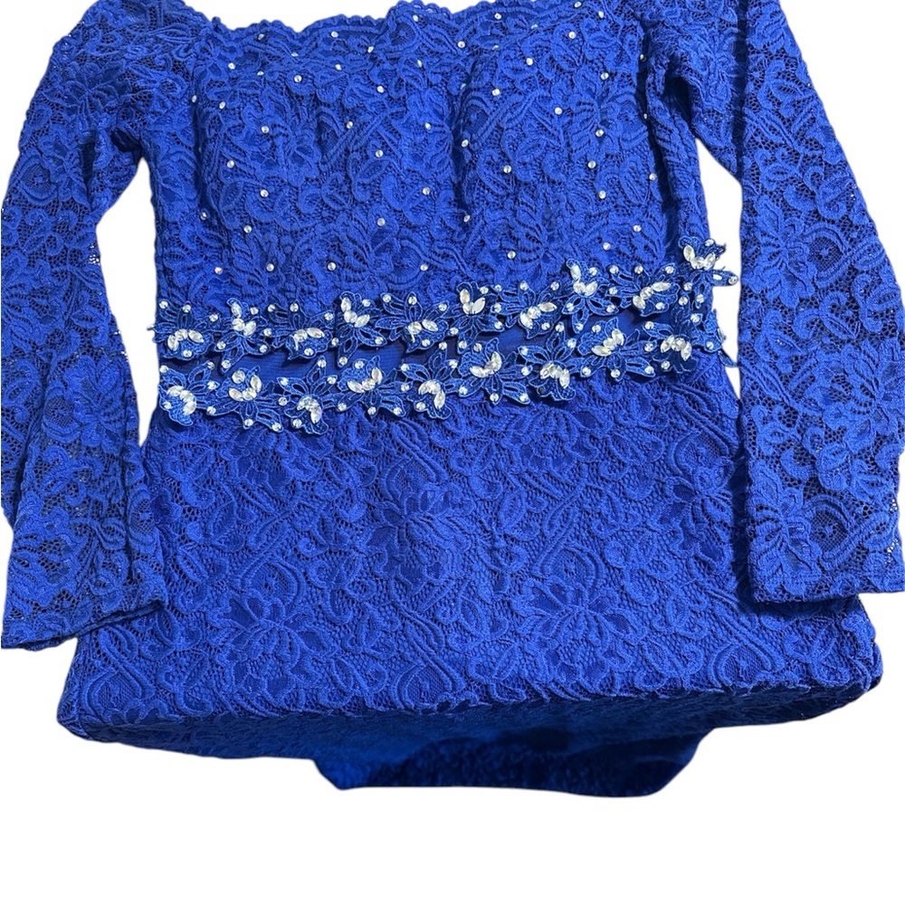 Elegant Blue Lace Dress - Picture 2 of 10